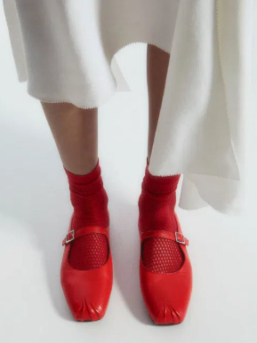 COS Pleated Leather Mary-Jane Ballet Flats in Red, Size 40